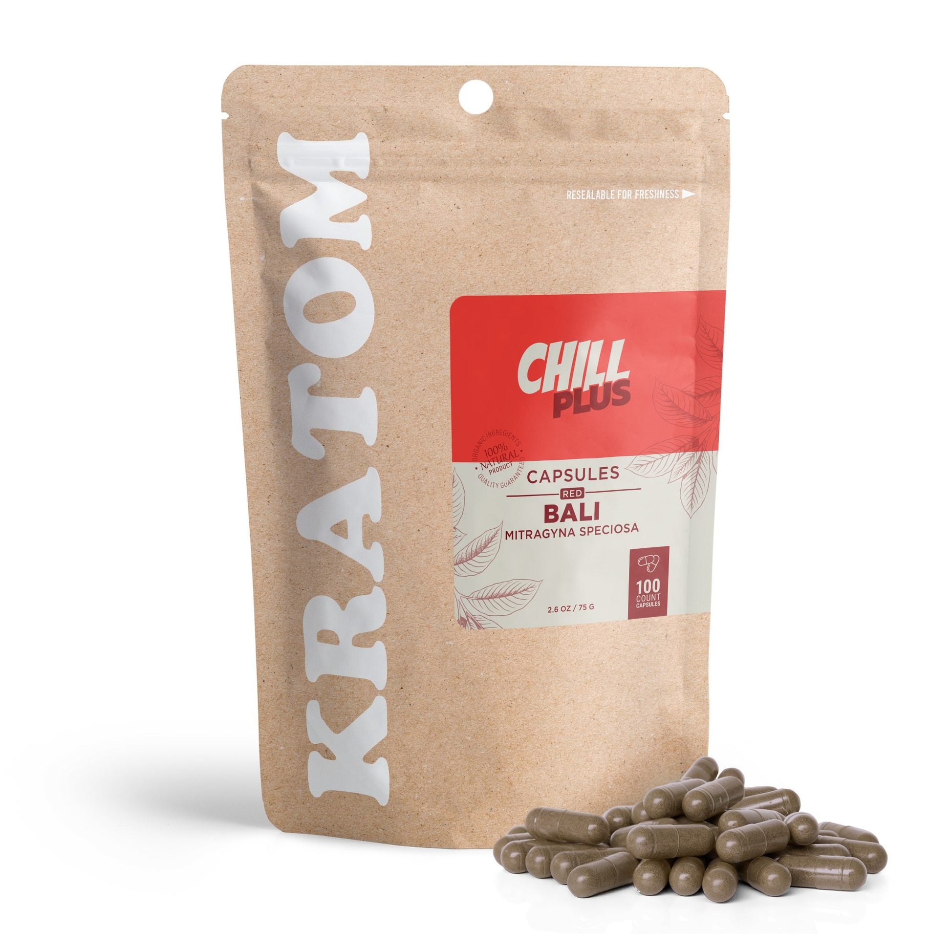 500mg Kratom Capsules - Red Bali Strain - 100ct - Chill Plus