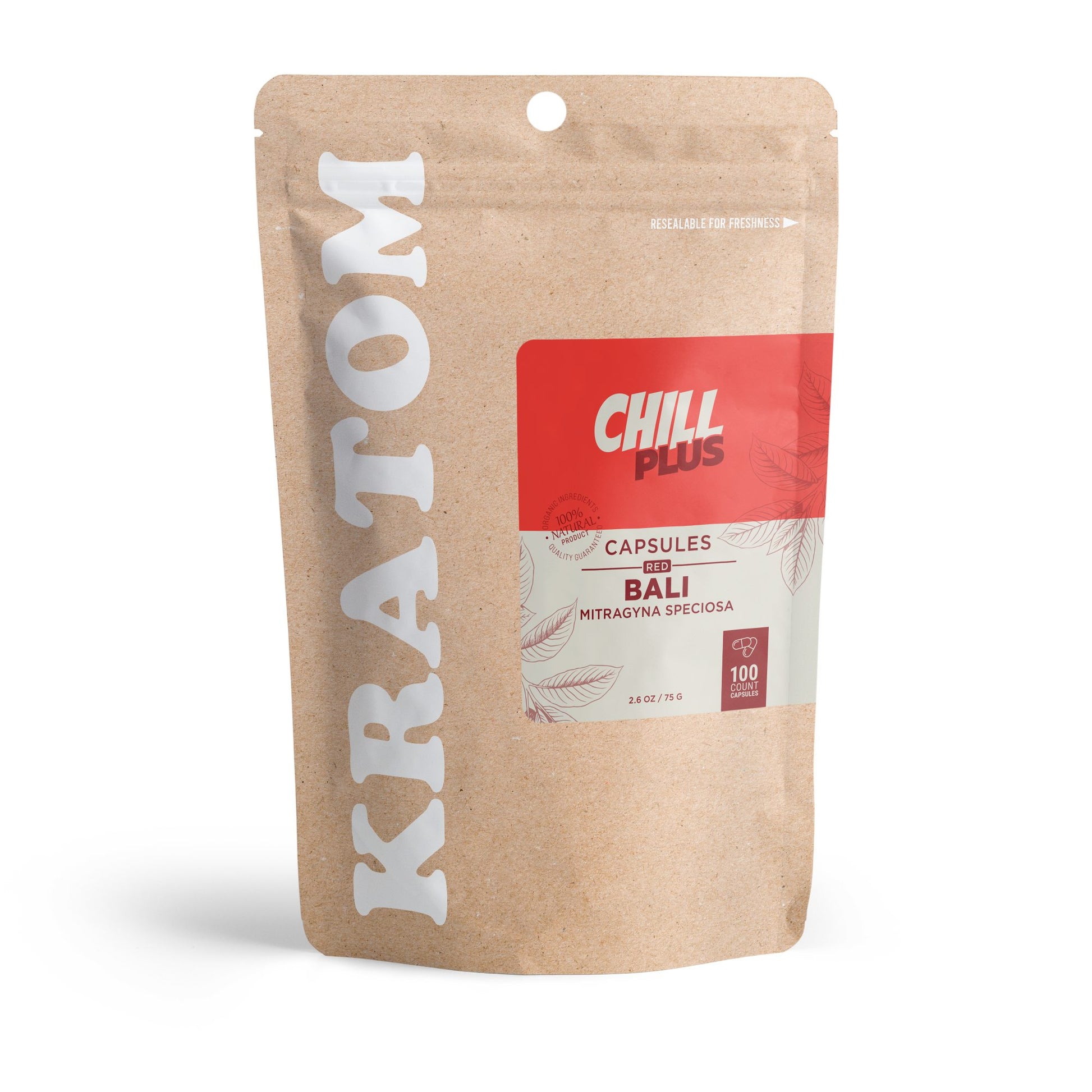 500mg Kratom Capsules - Red Bali Strain - 100ct - Chill Plus