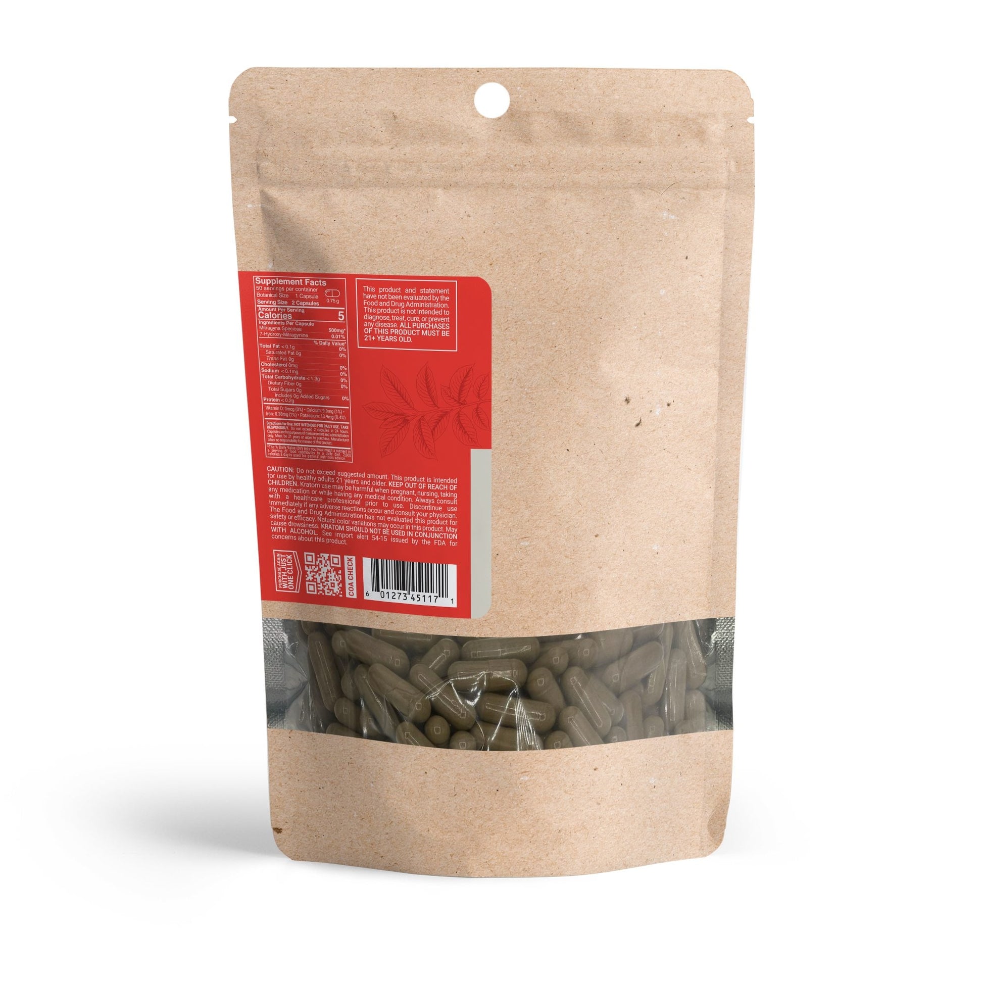 500mg Kratom Capsules - Red Bali Strain - 100ct - Chill Plus