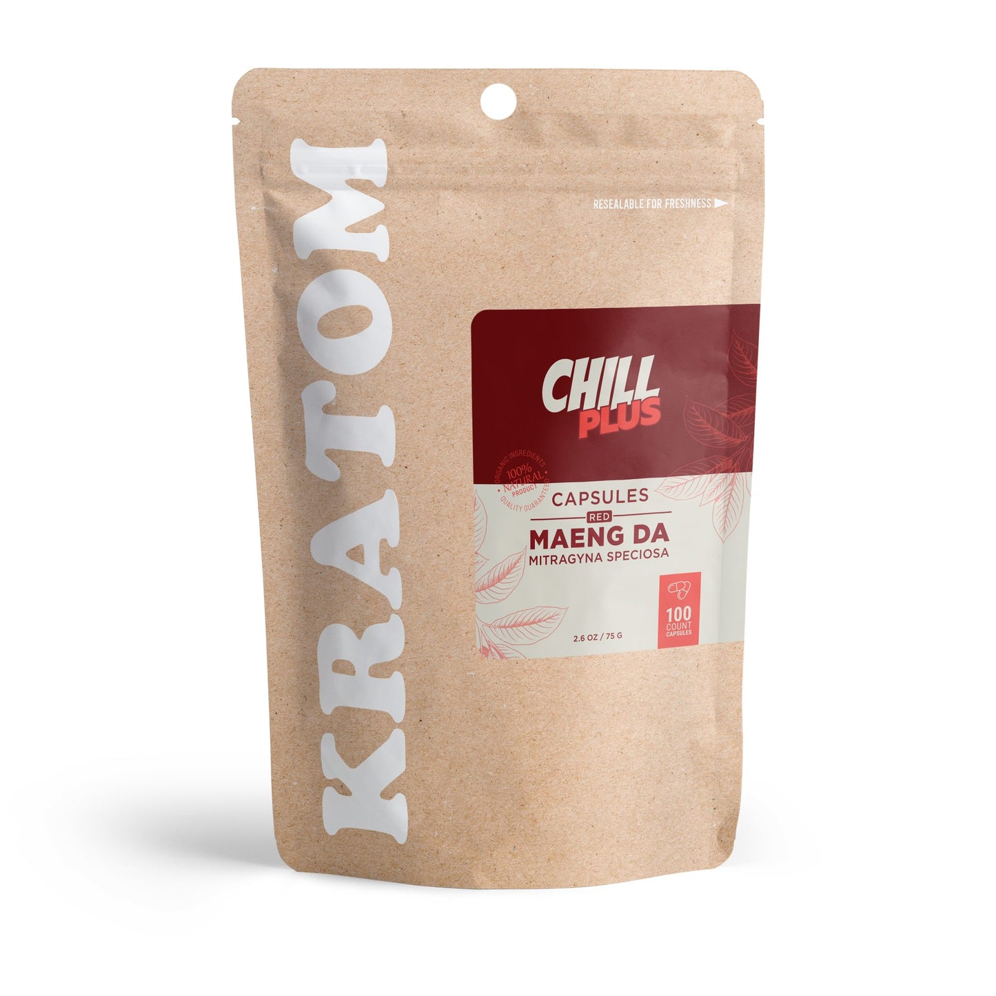 500mg Kratom Capsules - Red Maeng Da Strain - 100ct - Chill Plus