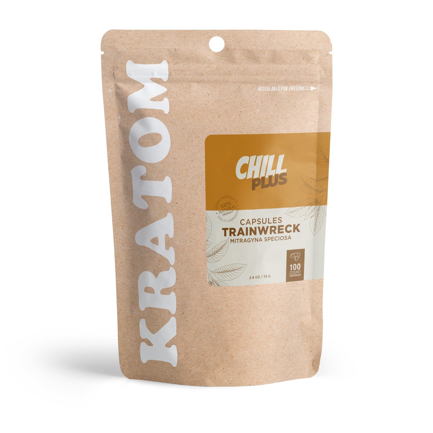 500mg Kratom Capsules - Trainwreck Strain - 100ct - Chill Plus