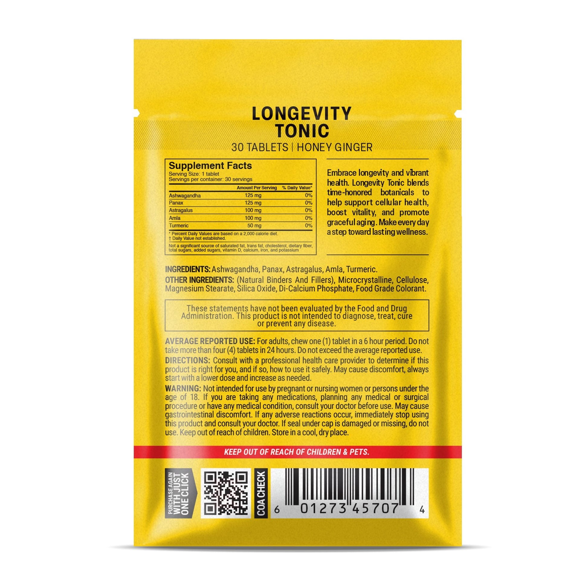 500mg Longevity Tonic Tablets - Honey Ginger - Mood Tablets