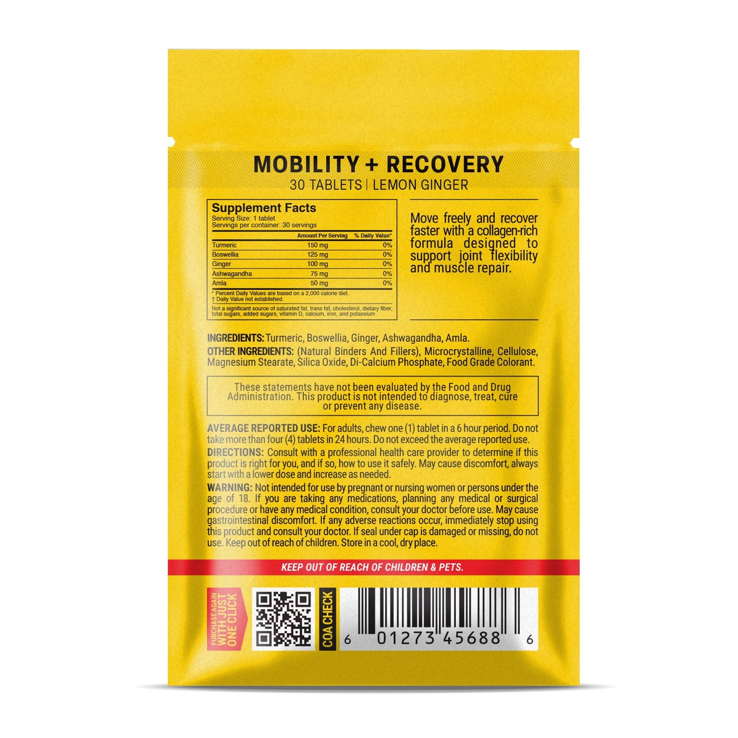 500mg Mobility + Recovery Tablets - Lemon Ginger - Mood Tablets