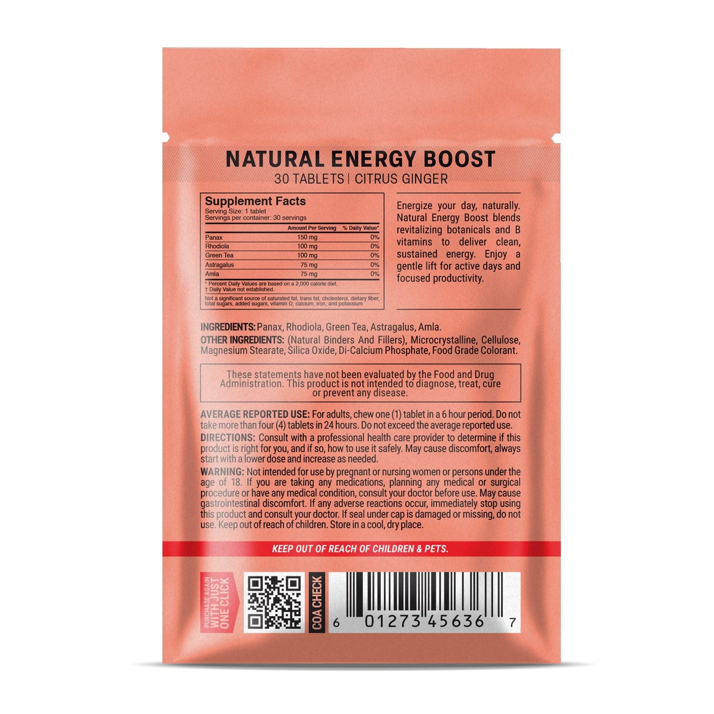500mg Natural Energy Boost Tablets - Citrus Ginger - Mood Tablets