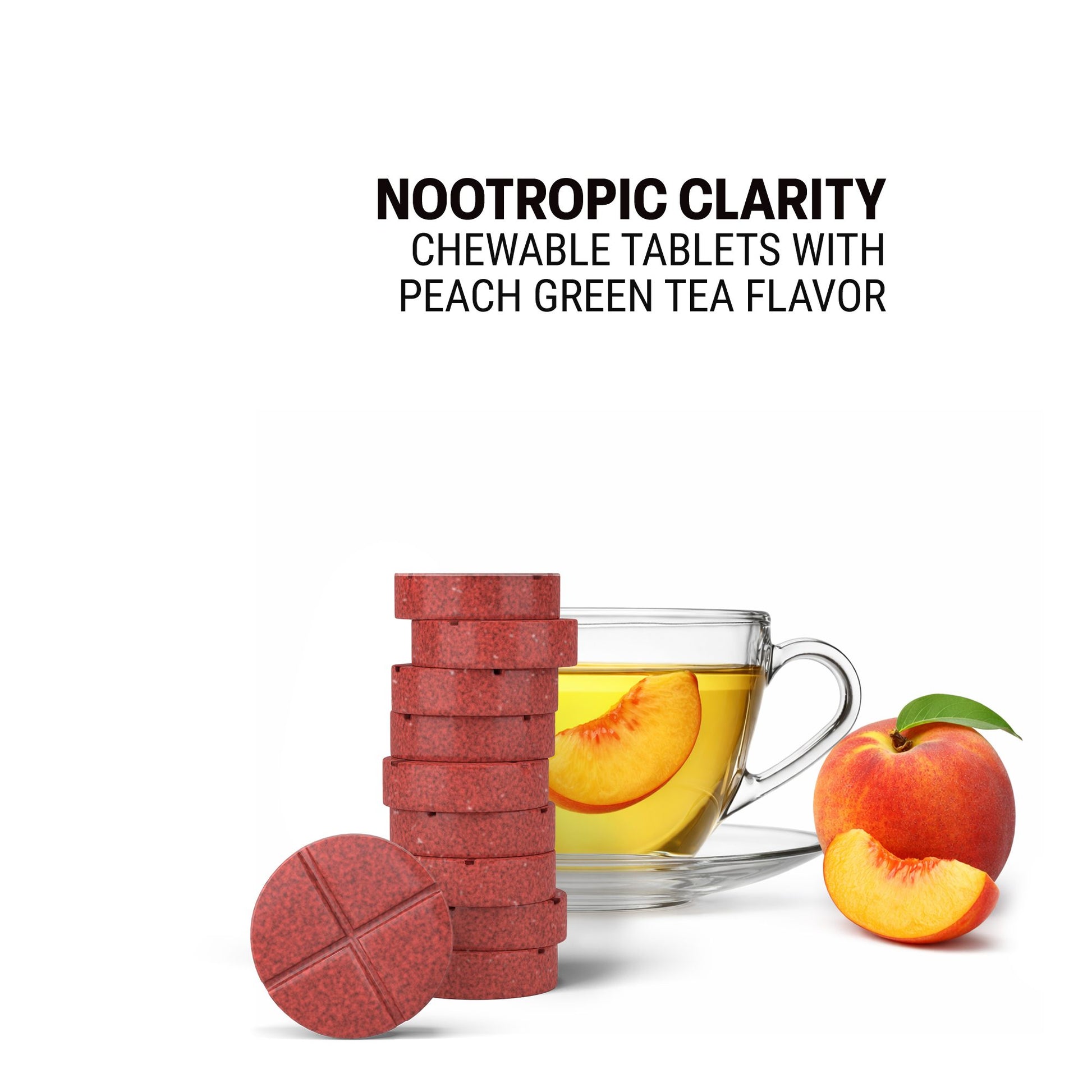 500mg Nootropic Clarity Tablets - Peach Green Tea - Mood Tablets