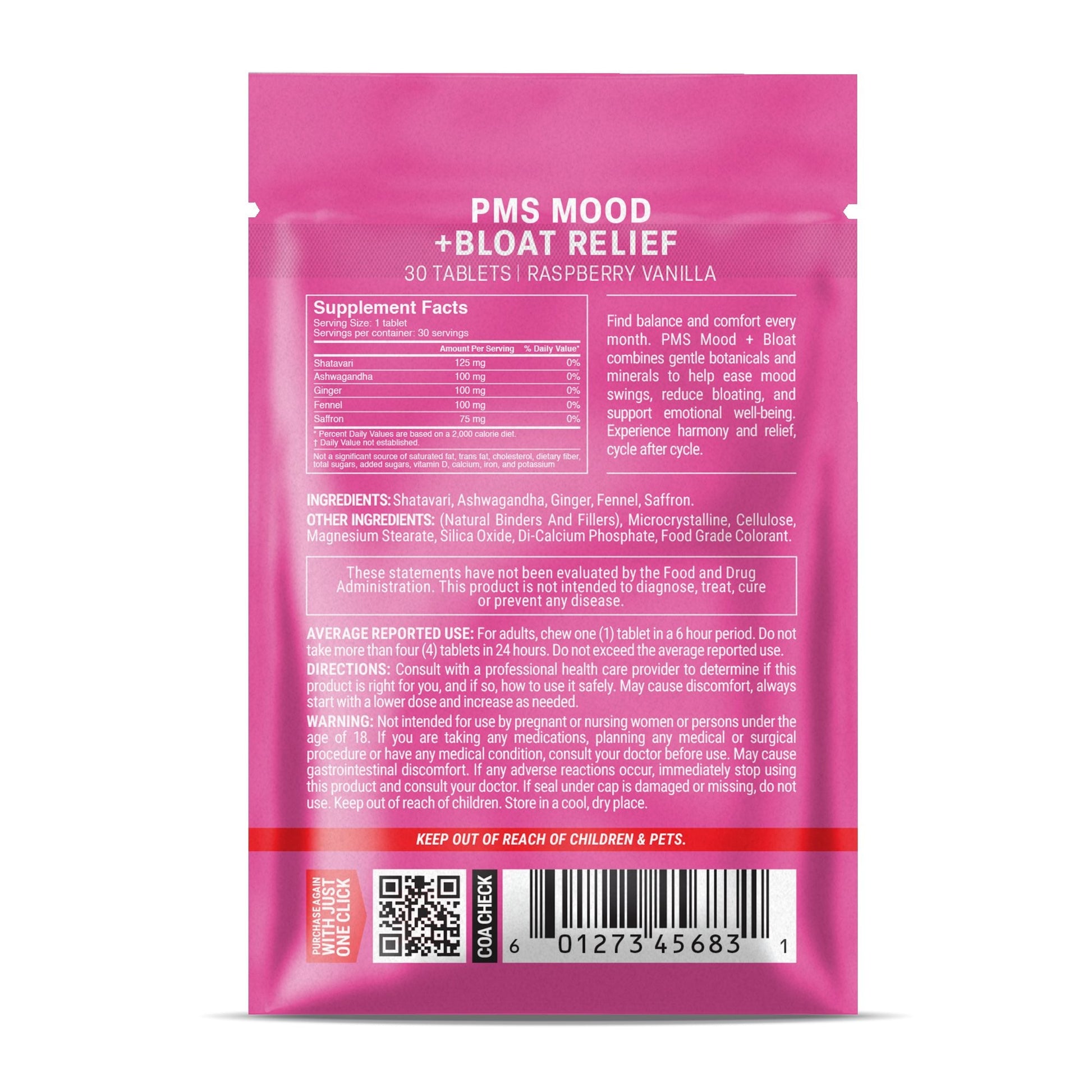 500mg PMS Mood + Bloat Tablets - Raspberry Vanilla - Mood Tablets