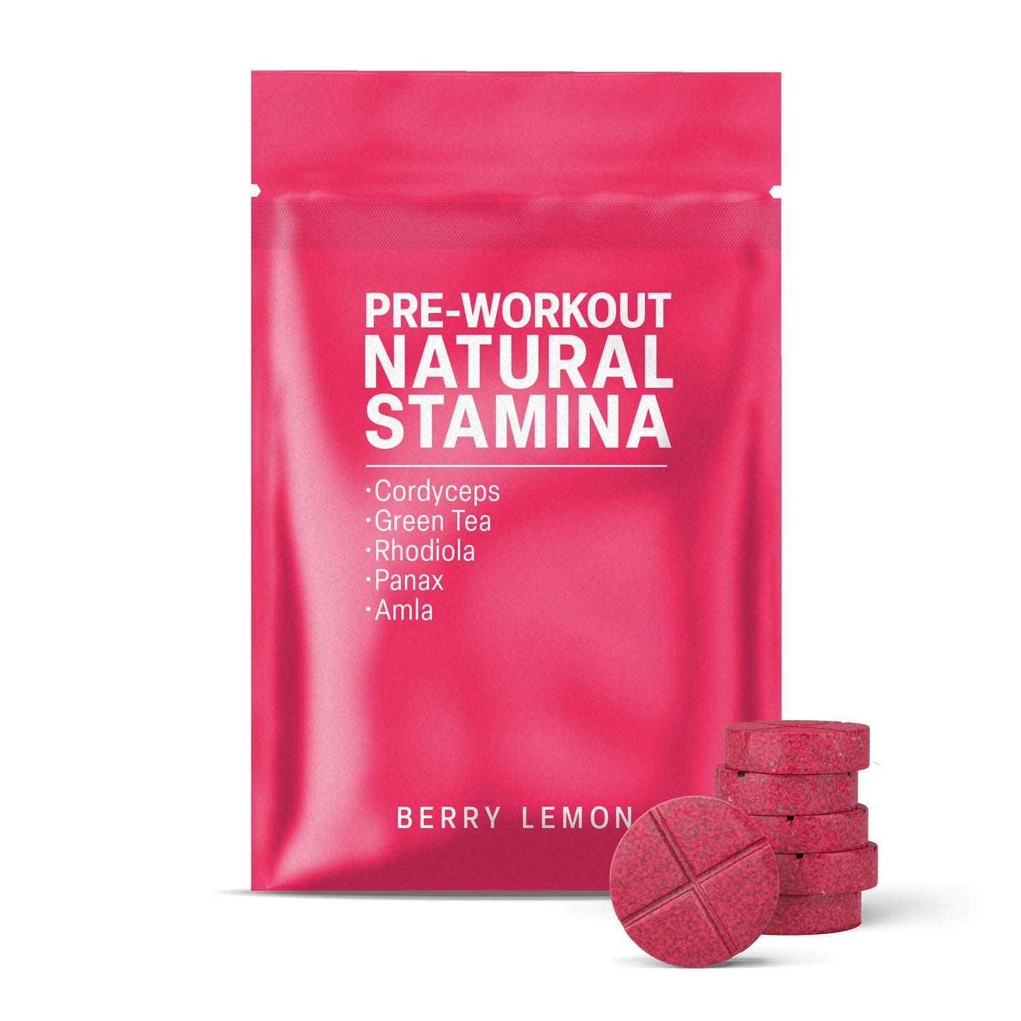 500mg Pre-Workout Natural Stamina Tablets - Berry Lemon - Mood Tablets