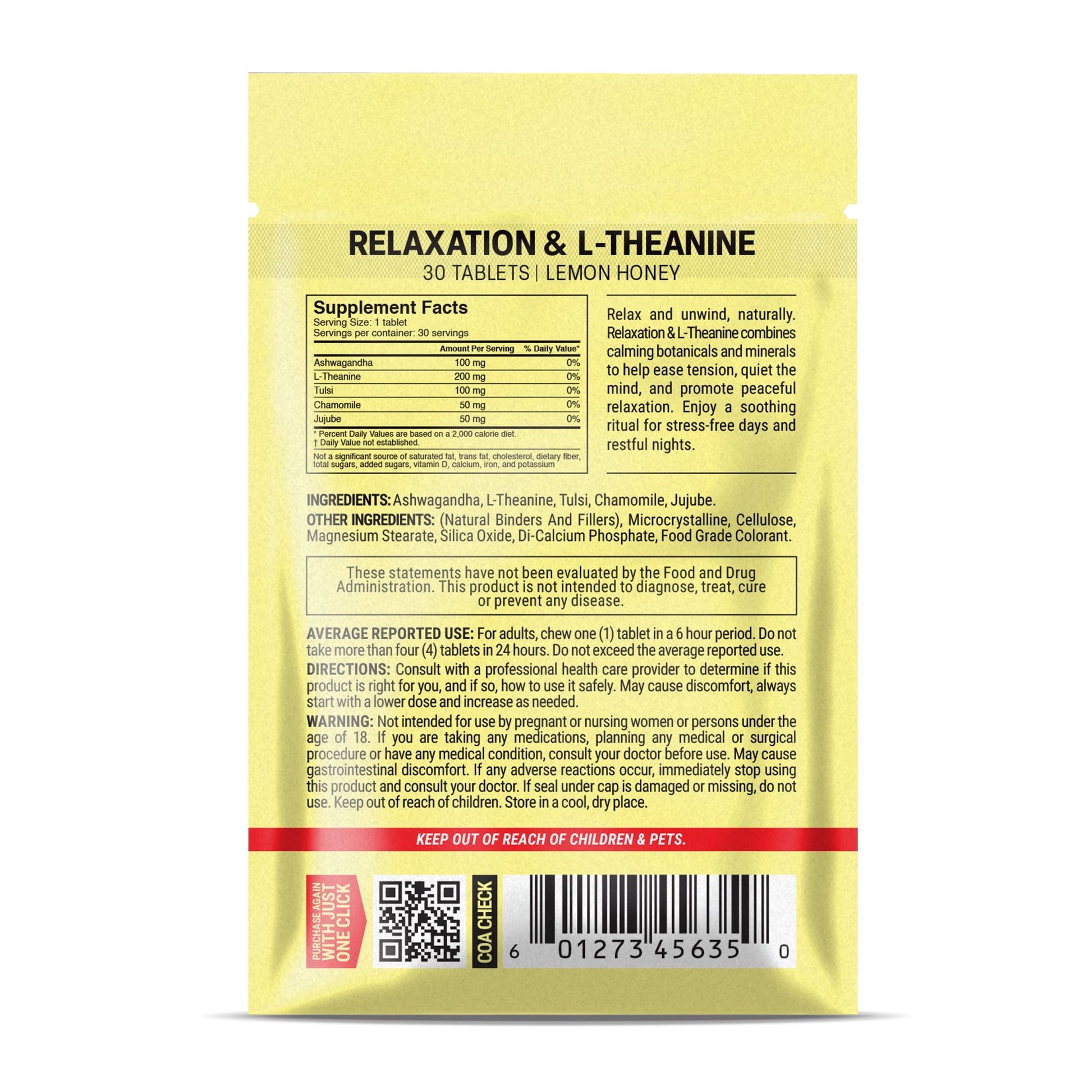 500mg Relaxation + L-Theanine Tablets - Lemon Honey - Mood Tablets