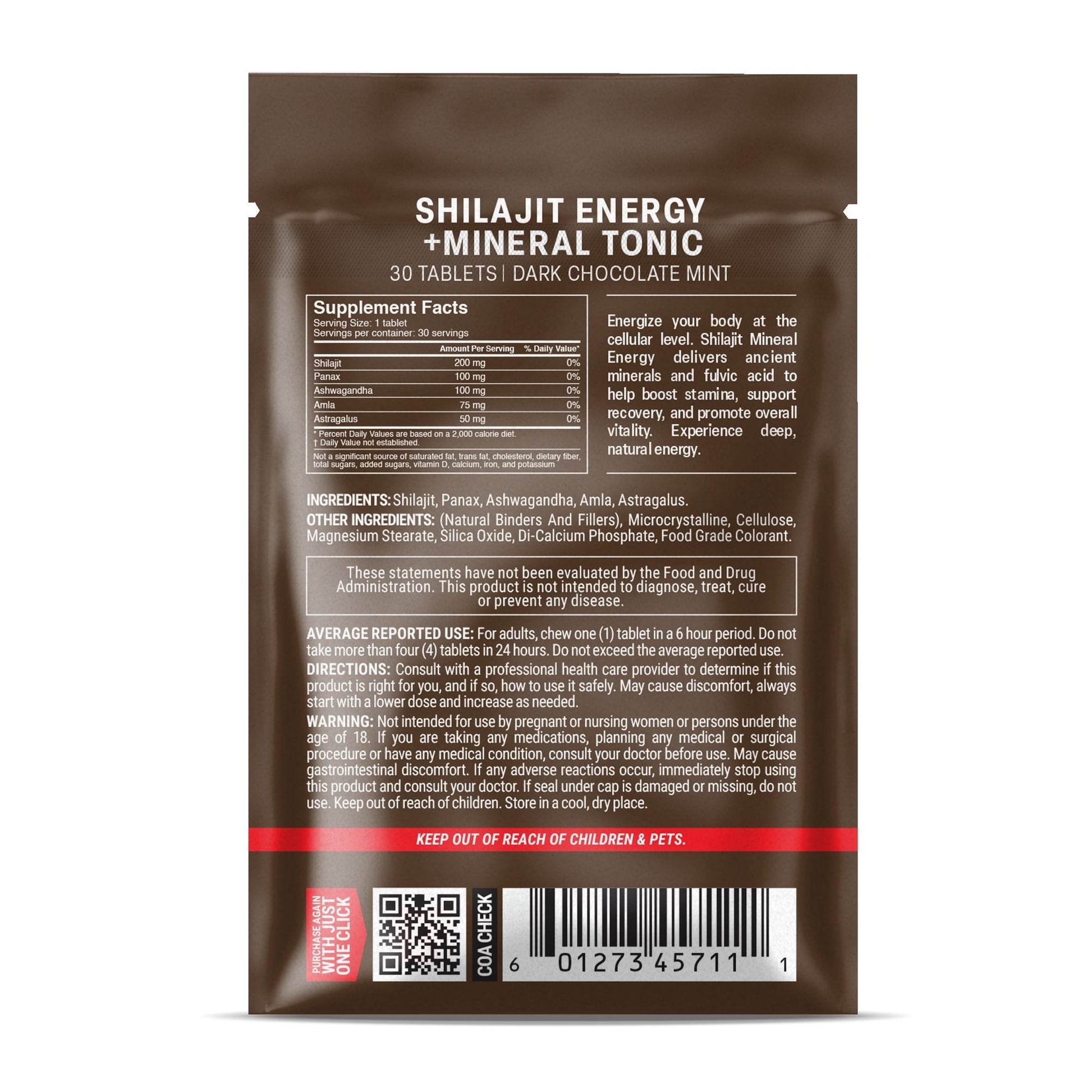 500mg Shilajit Mineral Energy Tablets - Dark Chocolate Mint - Mood Tablets