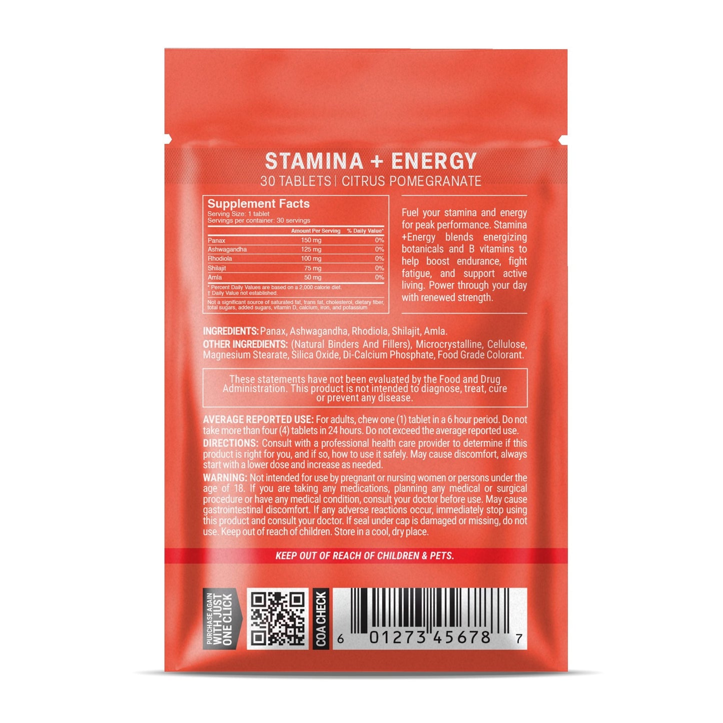 500mg Stamina + Energy Tablets - Citrus Pomegranate - Mood Tablets