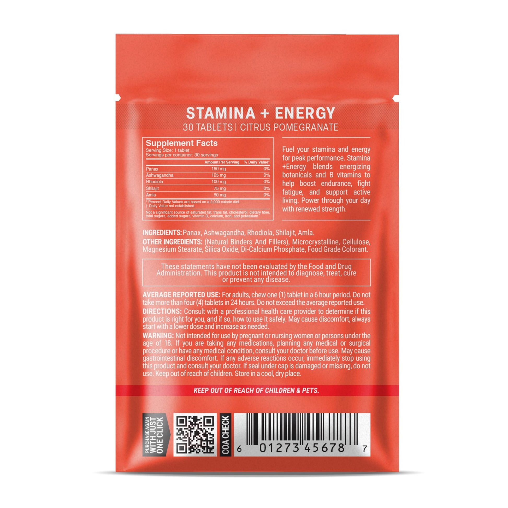 500mg Stamina + Energy Tablets - Citrus Pomegranate - Mood Tablets
