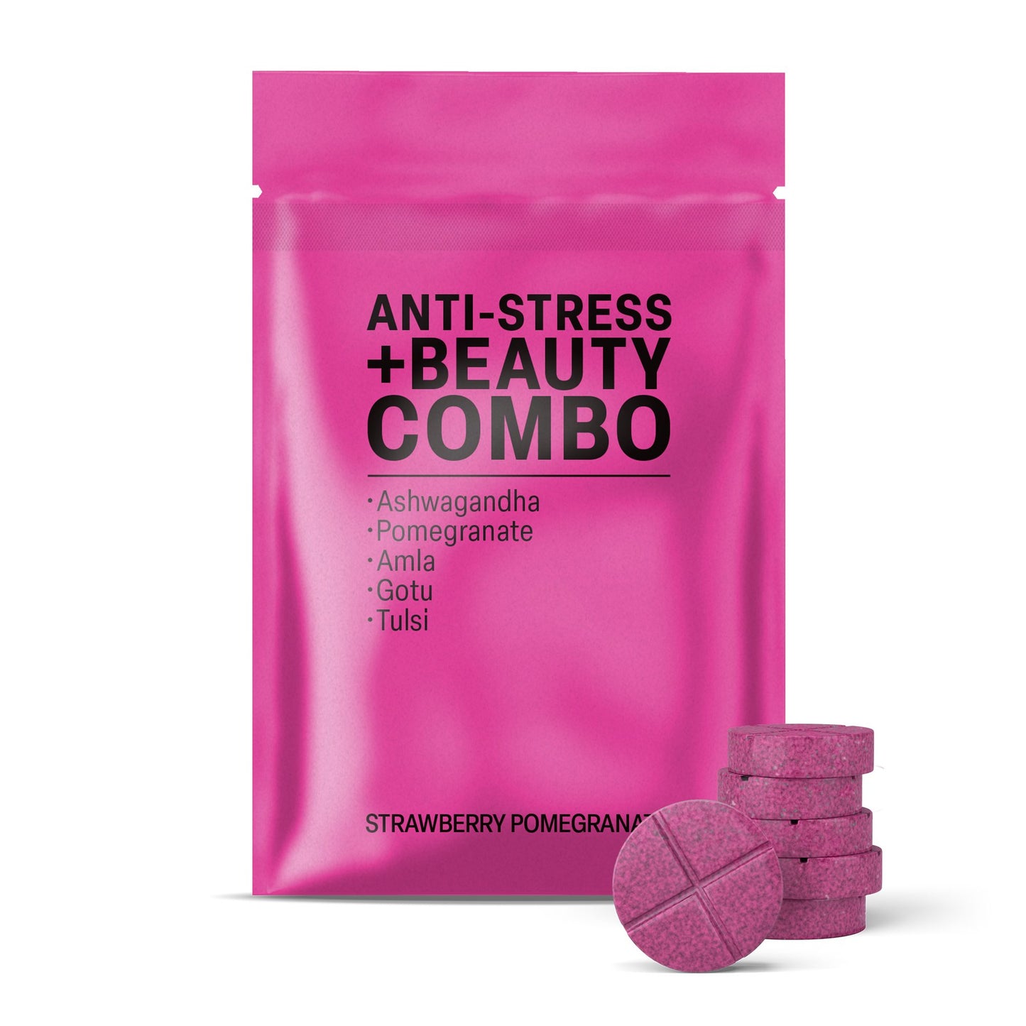 500mg Stress + Beauty Combo Tablets - Strawberry Pomegranate - Mood Tablets