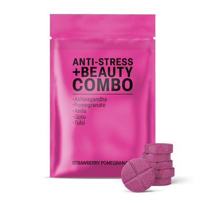 500mg Stress + Beauty Combo Tablets - Strawberry Pomegranate - Mood Tablets