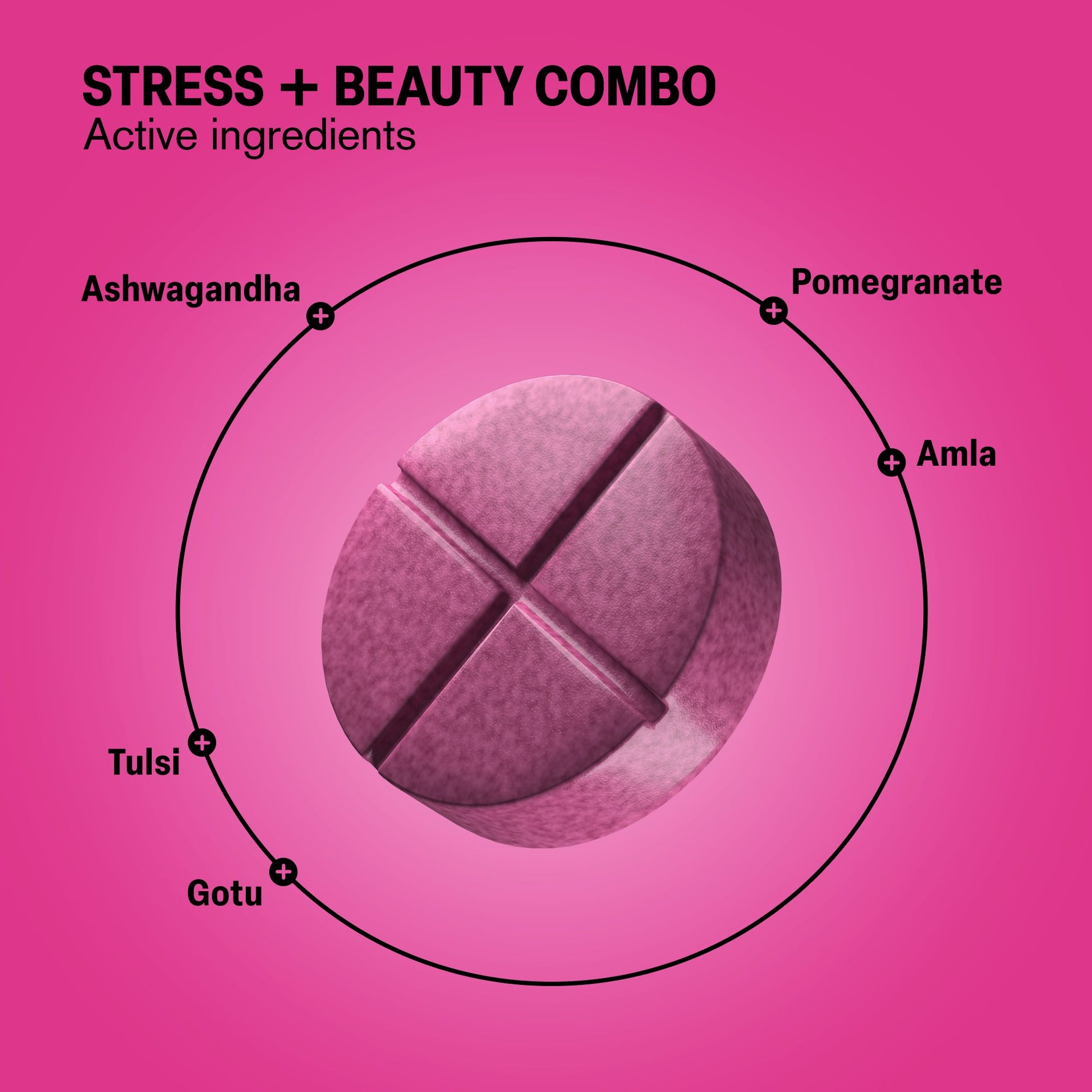 500mg Stress + Beauty Combo Tablets - Strawberry Pomegranate - Mood Tablets