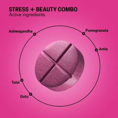 500mg Stress + Beauty Combo Tablets - Strawberry Pomegranate - Mood Tablets