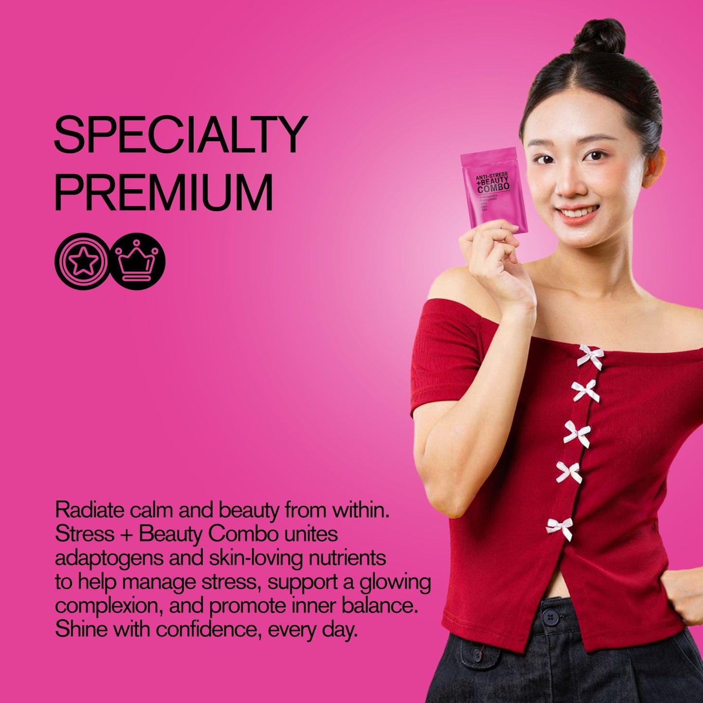 500mg Stress + Beauty Combo Tablets - Strawberry Pomegranate - Mood Tablets
