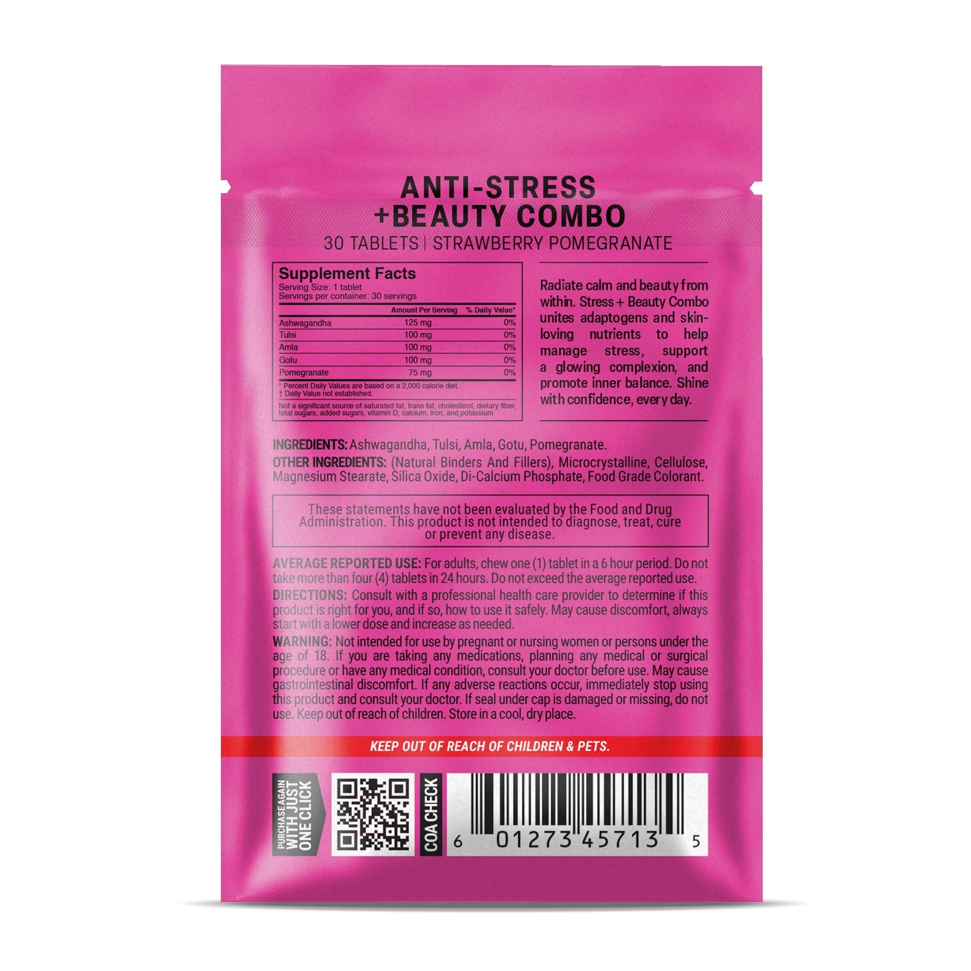 500mg Stress + Beauty Combo Tablets - Strawberry Pomegranate - Mood Tablets