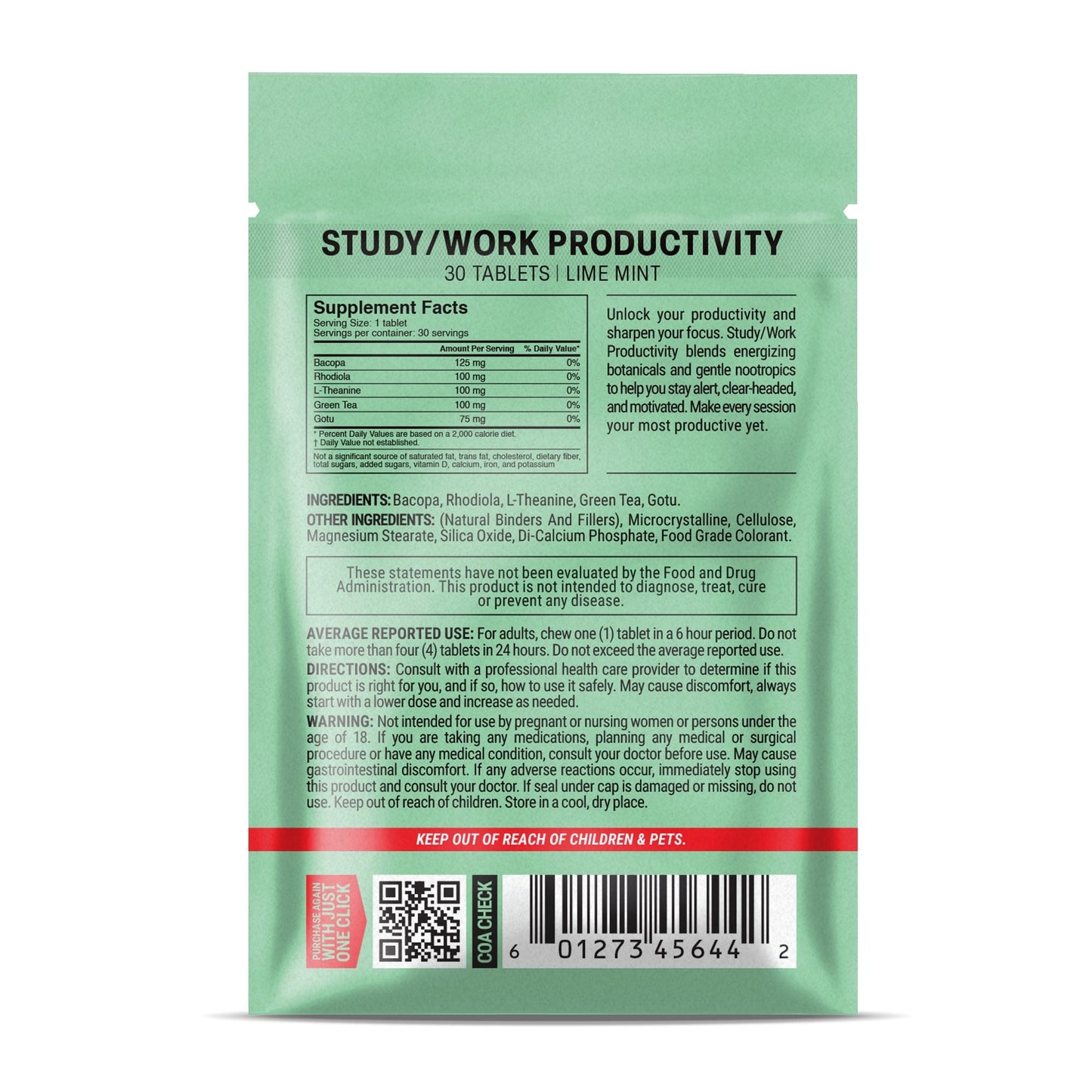 500mg Study Work Productivity Tablets - Lime Mint - Mood Tablets