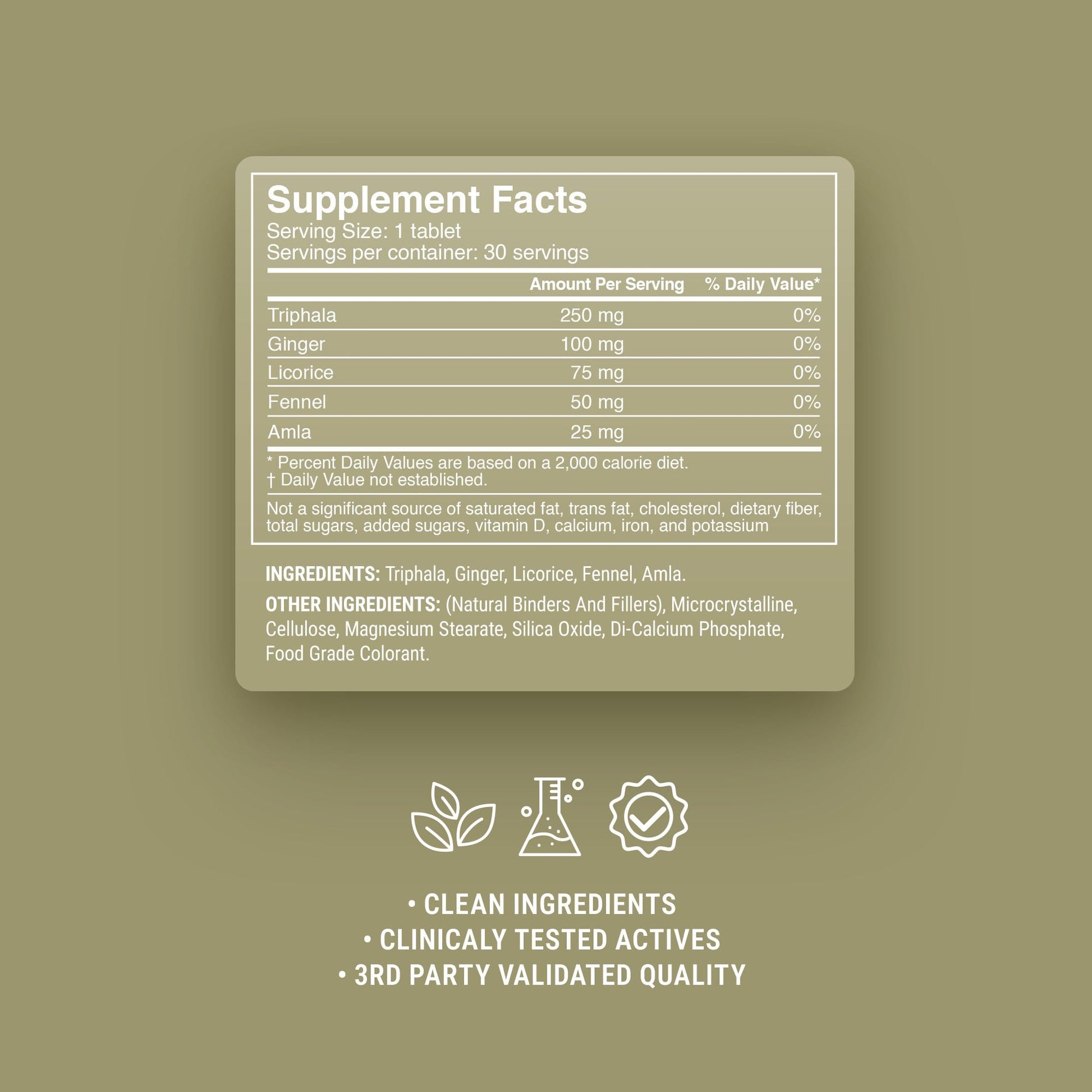 500mg Triphala Digestive Tablets - Cardamom Lemon - Mood Tablets