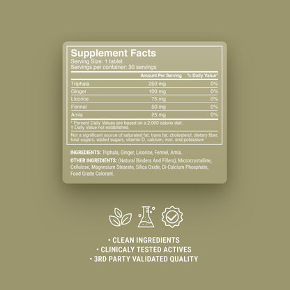 500mg Triphala Digestive Tablets - Cardamom Lemon - Mood Tablets