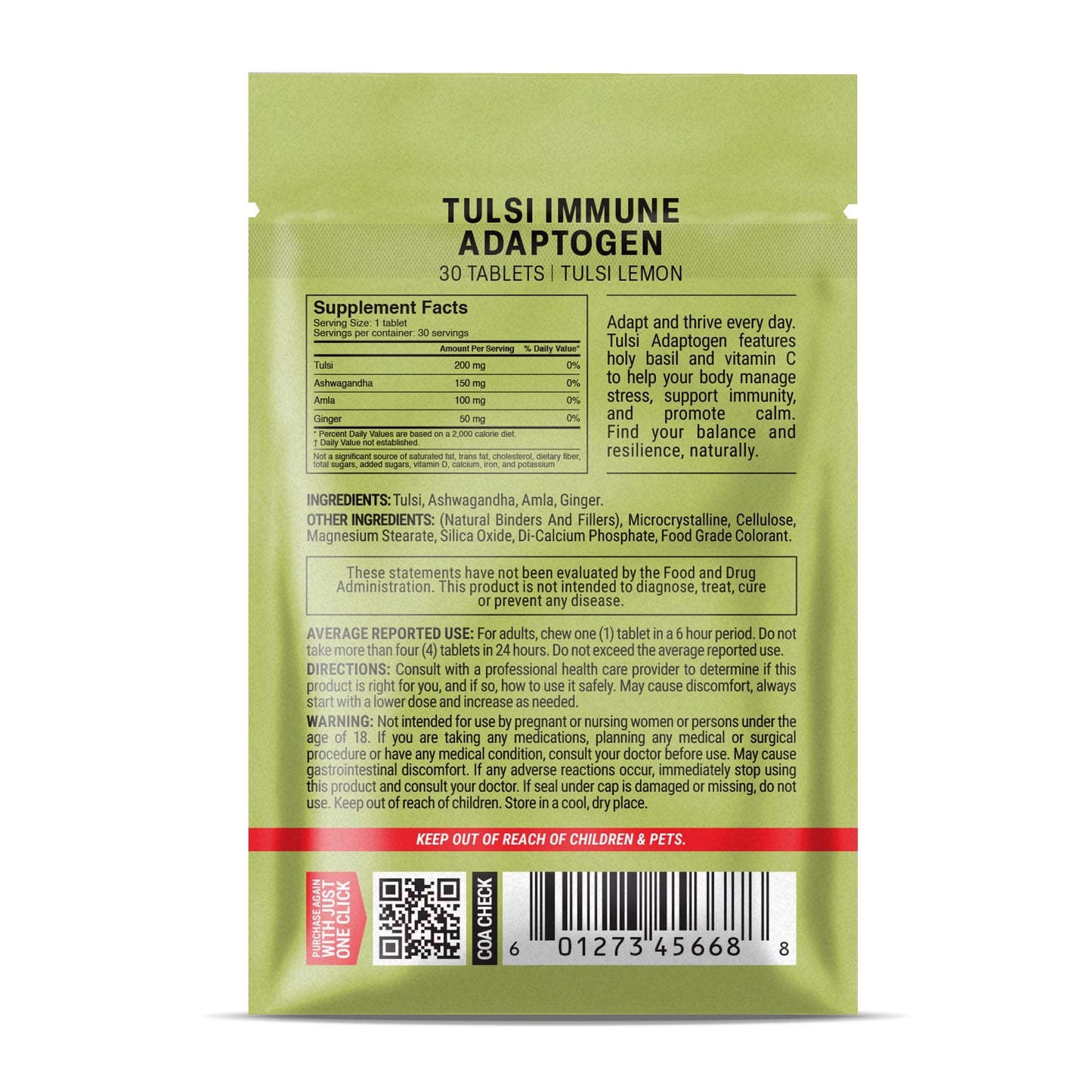 500mg Tulsi Immune Adaptogen Tablets - Tulsi Lemon - Mood Tablets