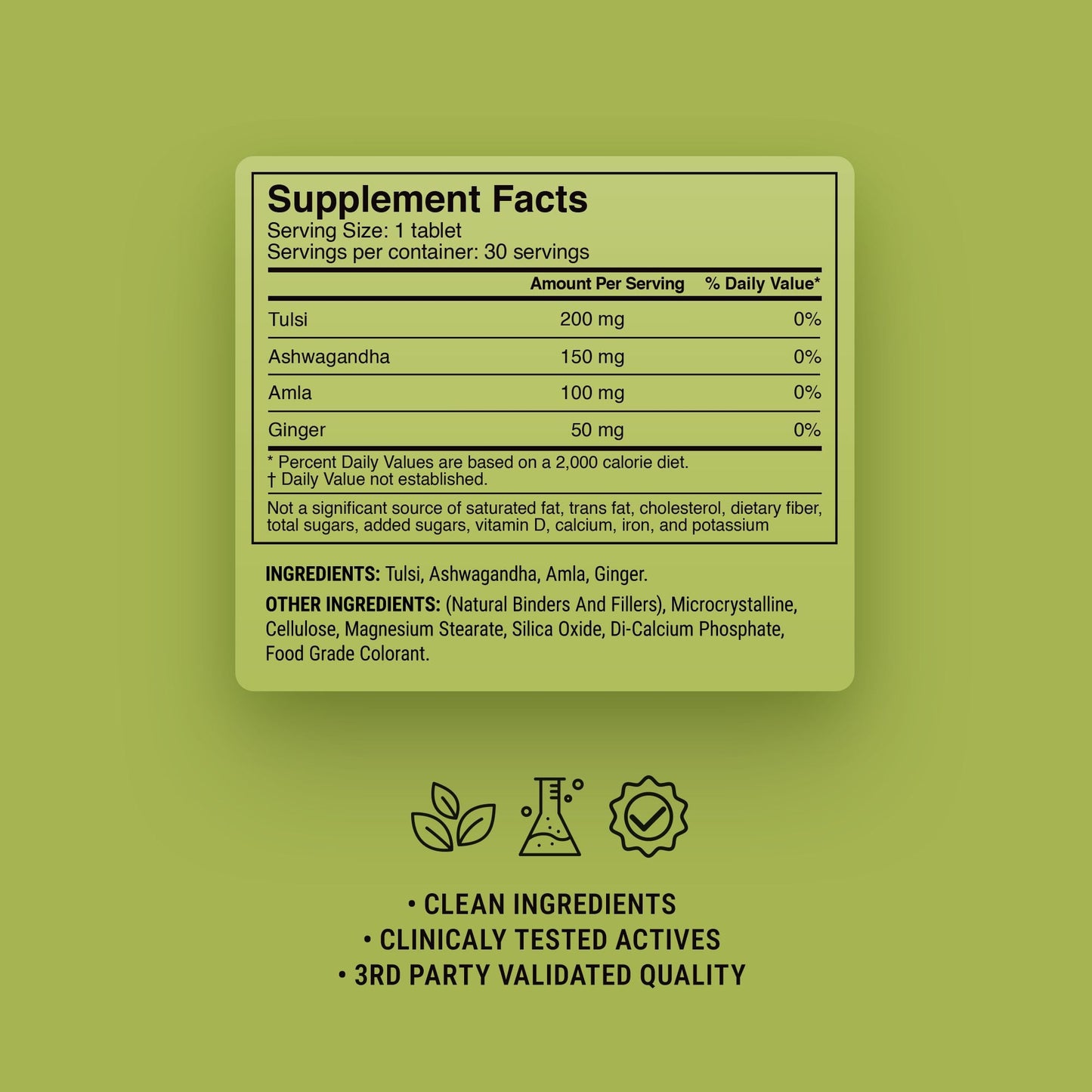 500mg Tulsi Immune Adaptogen Tablets - Tulsi Lemon - Mood Tablets