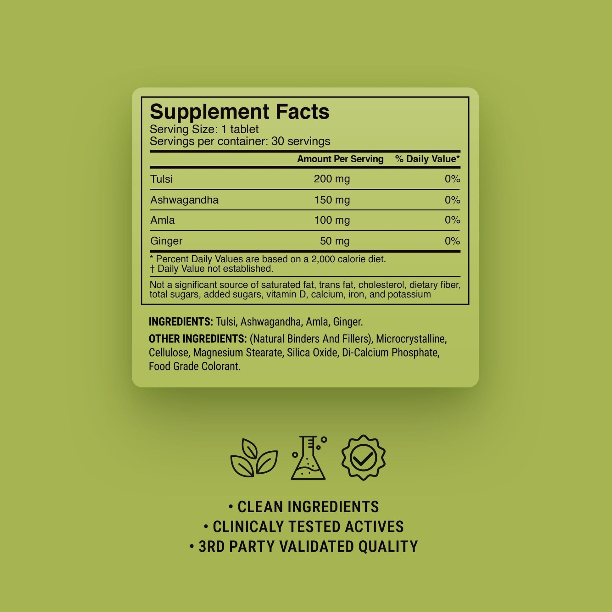 500mg Tulsi Immune Adaptogen Tablets - Tulsi Lemon - Mood Tablets