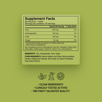 500mg Tulsi Immune Adaptogen Tablets - Tulsi Lemon - Mood Tablets
