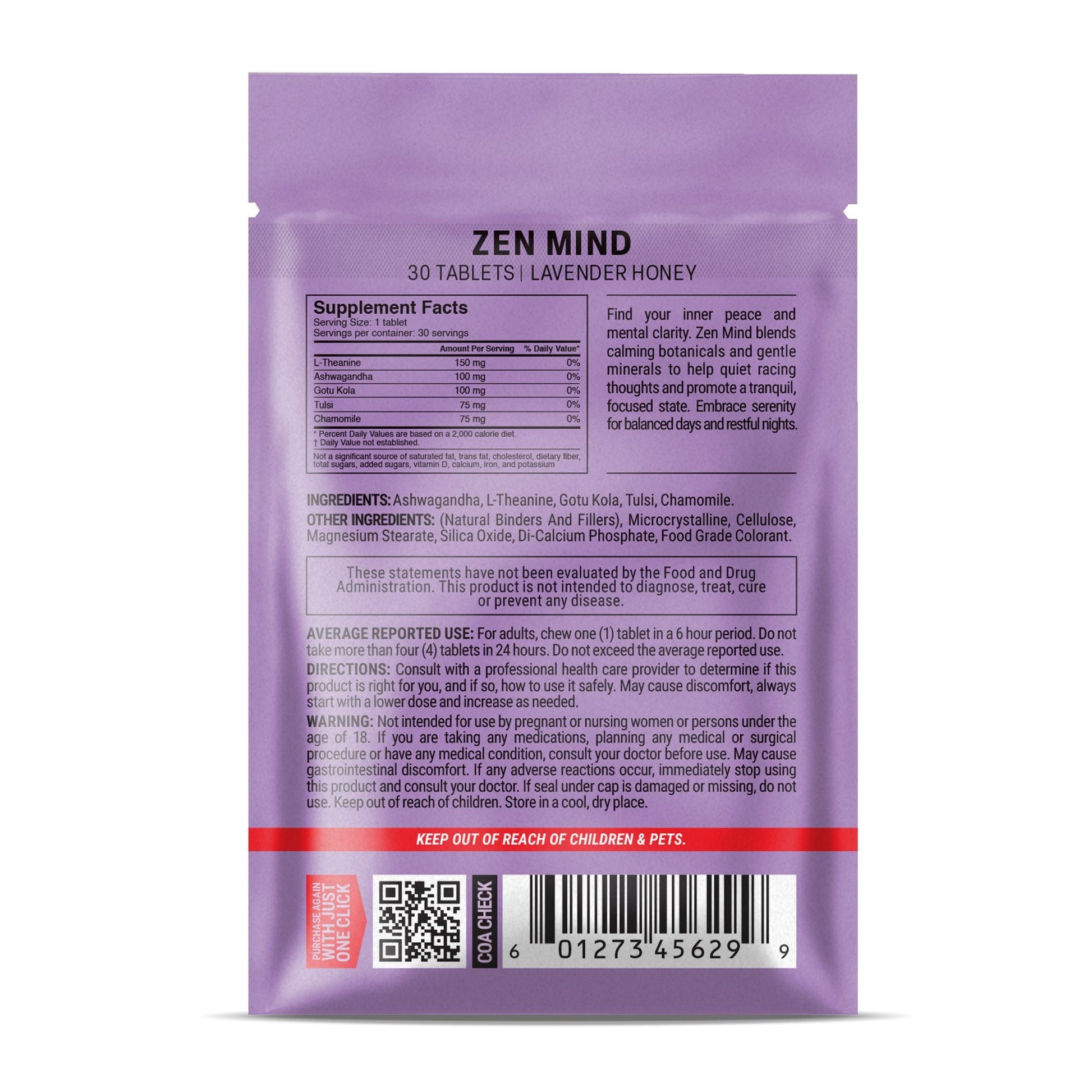 500mg Zen Mind Tablets - Lavender Honey - Mood Tablets