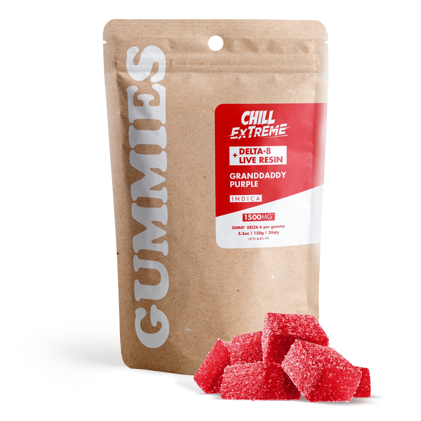 50mg D8 + Live Resin Gummies - Granddaddy Purple - Chill Extreme