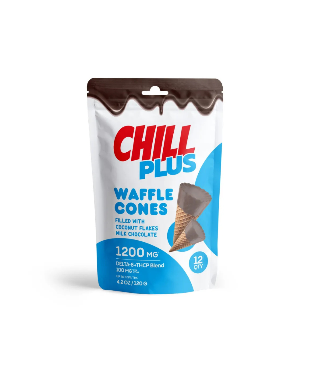 100mg Coconut Flakes + Milk Chocolate Waffle Cones - D8, THCP - Chill Plus