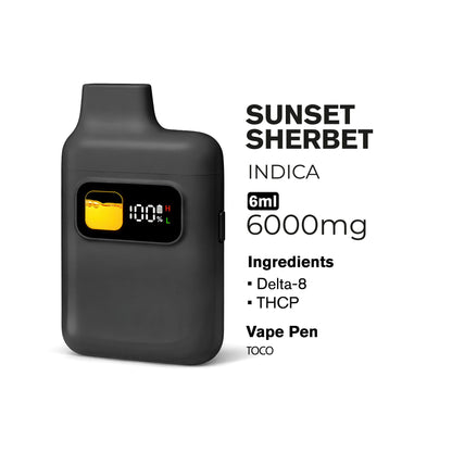 6000mg D8, THCP Vape Pen - Sunset Sherbet - Indica - 6ml - Fresh