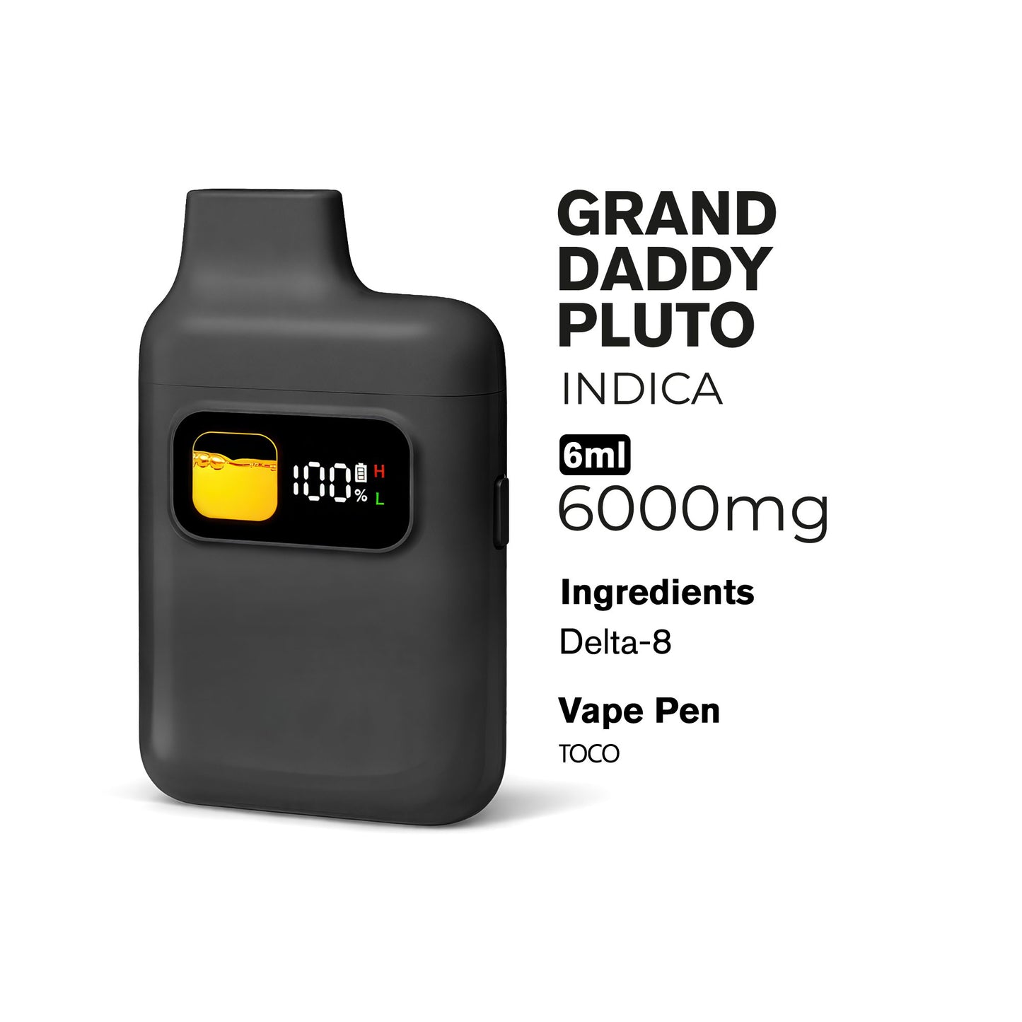 6000mg D8 Vape Pen - Grand Daddy Pluto - Indica - 6ml - Chill Plus
