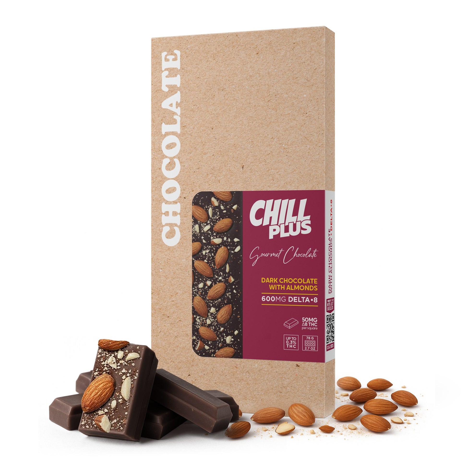 600mg Dark Chocolate & Almonds Bar – Delta 8 – Chill Plus