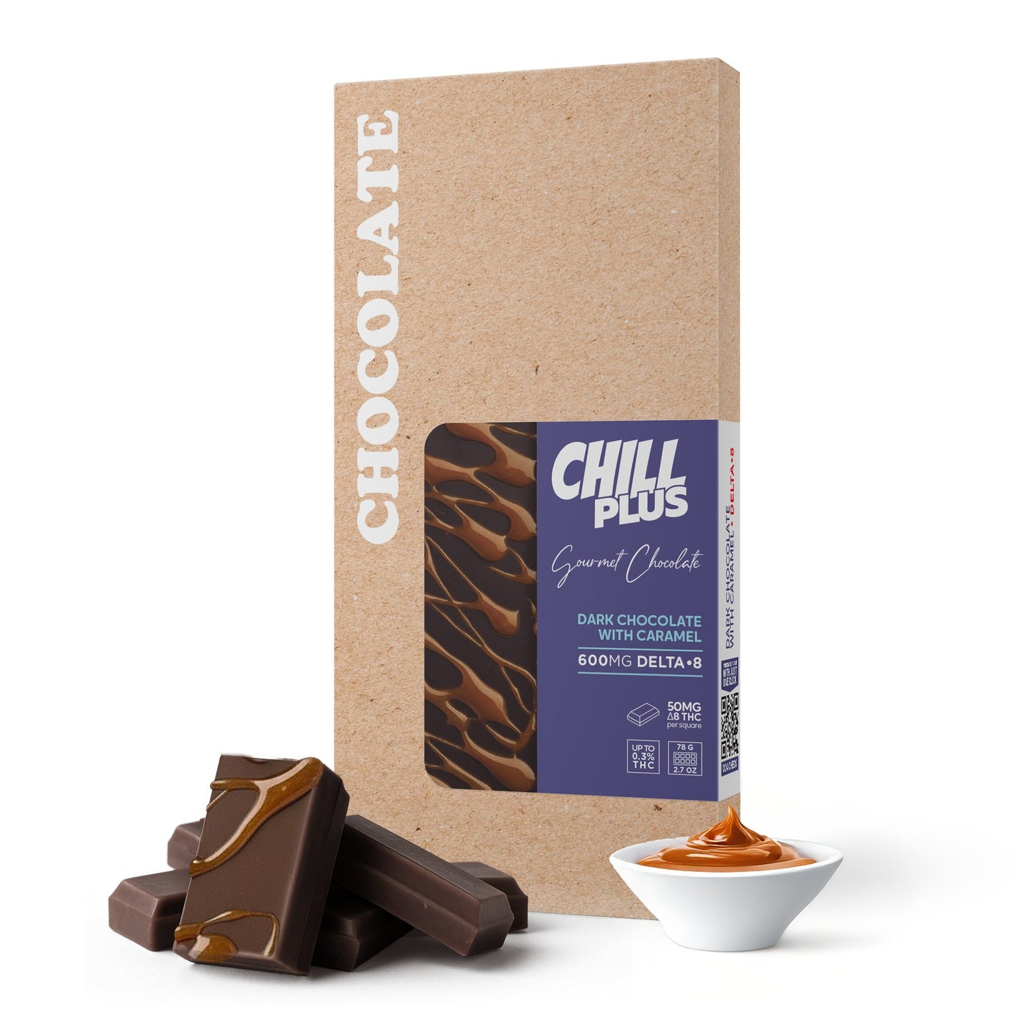 600mg Dark Chocolate & Caramel Bar – Delta 8 – Chill Plus