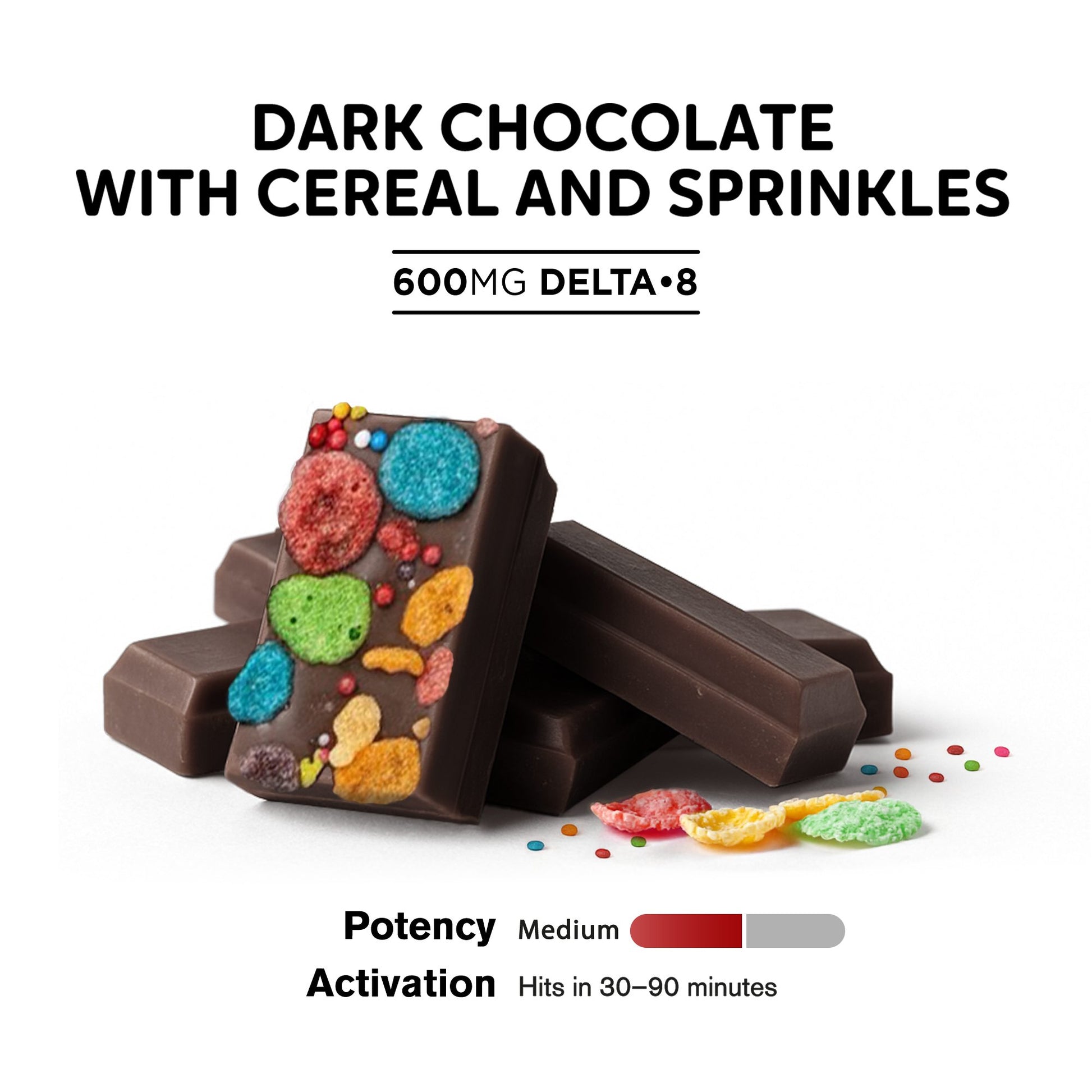 600mg Dark Chocolate with Cereal & Sprinkles Bar – Delta 8 – Chill Plus
