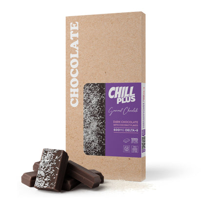 600mg Dark Chocolate & Coconut Flakes Bar – Delta 8 – Chill Plus