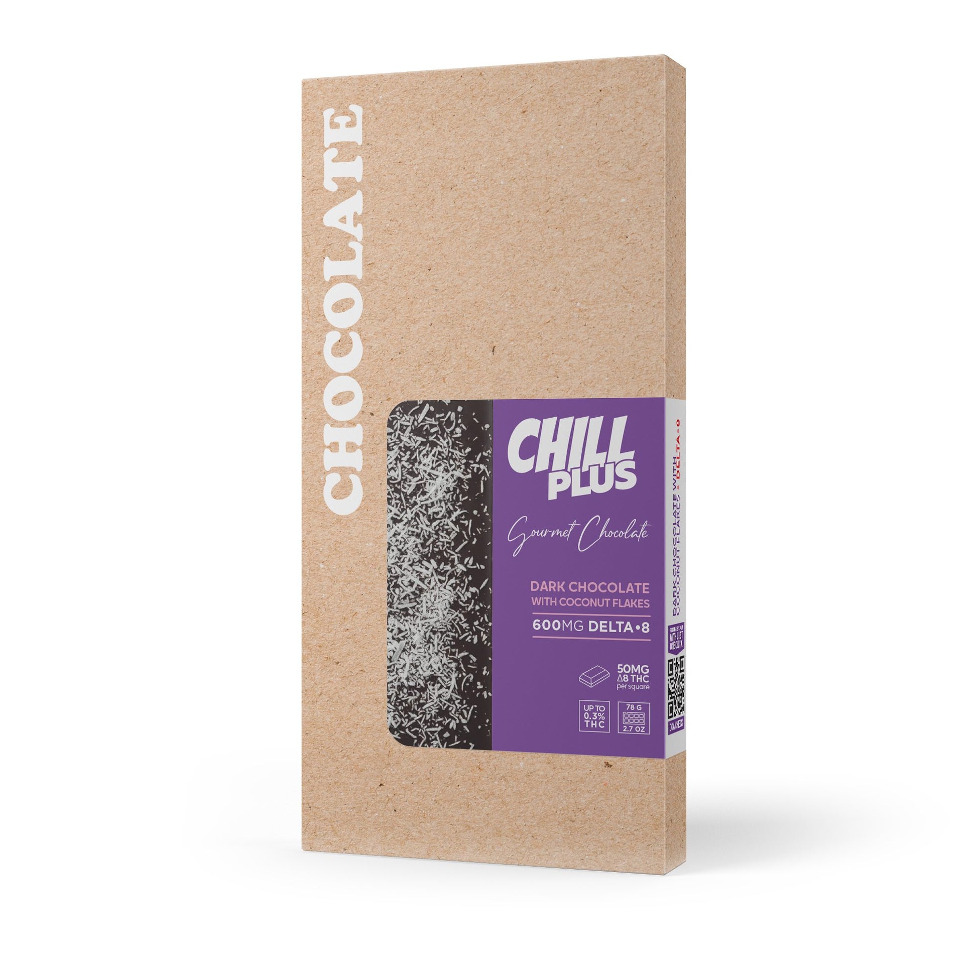 600mg Dark Chocolate & Coconut Flakes Bar – Delta 8 – Chill Plus