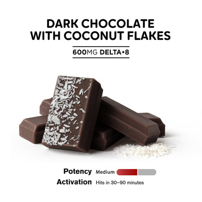 600mg Dark Chocolate & Coconut Flakes Bar – Delta 8 – Chill Plus