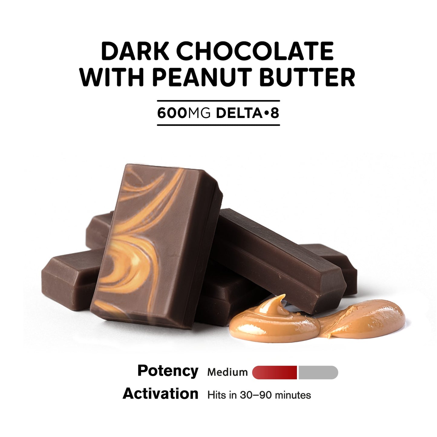 600mg Dark Chocolate & Peanut Butter Bar – Delta 8 – Chill Plus