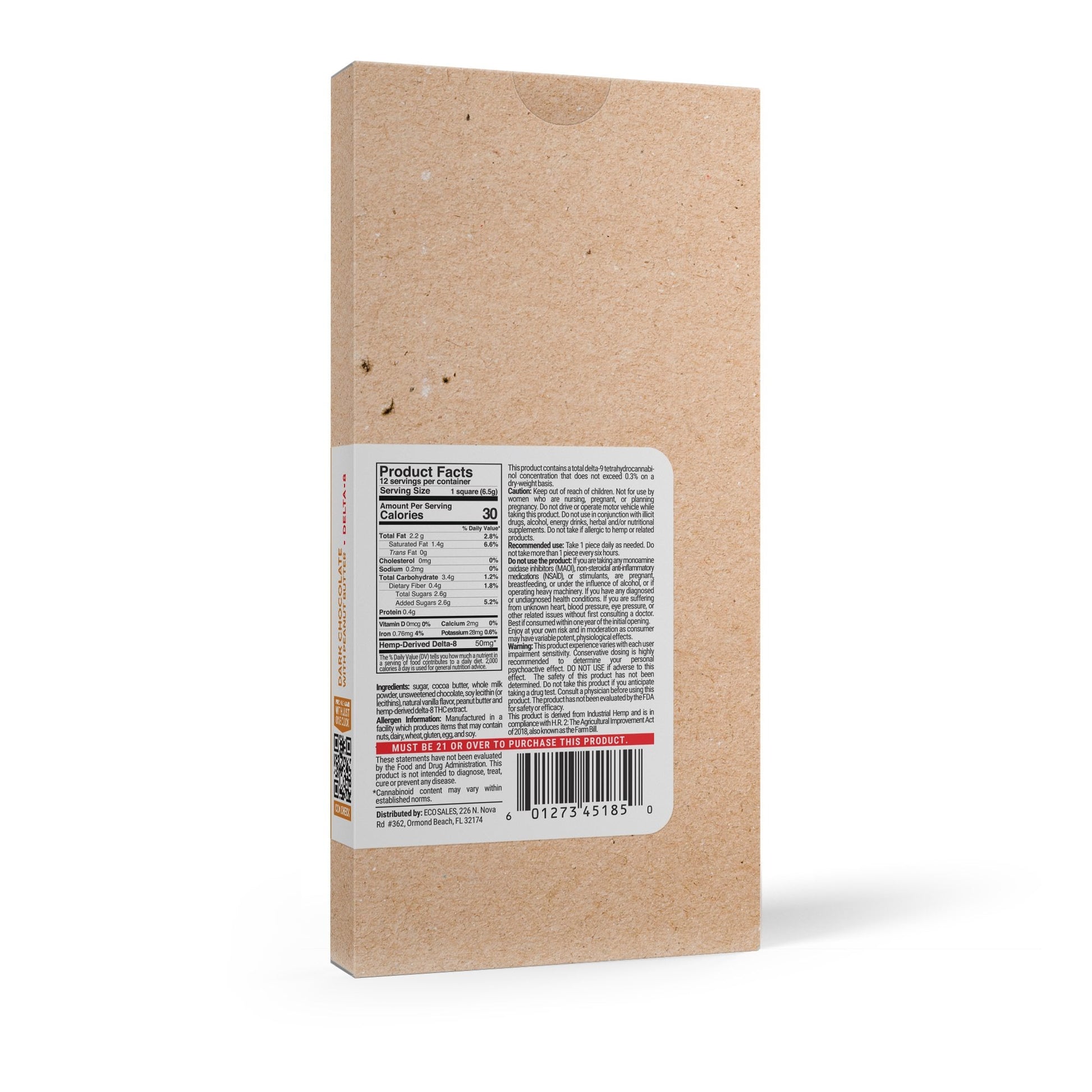 600mg Dark Chocolate & Peanut Butter Bar – Delta 8 – Chill Plus