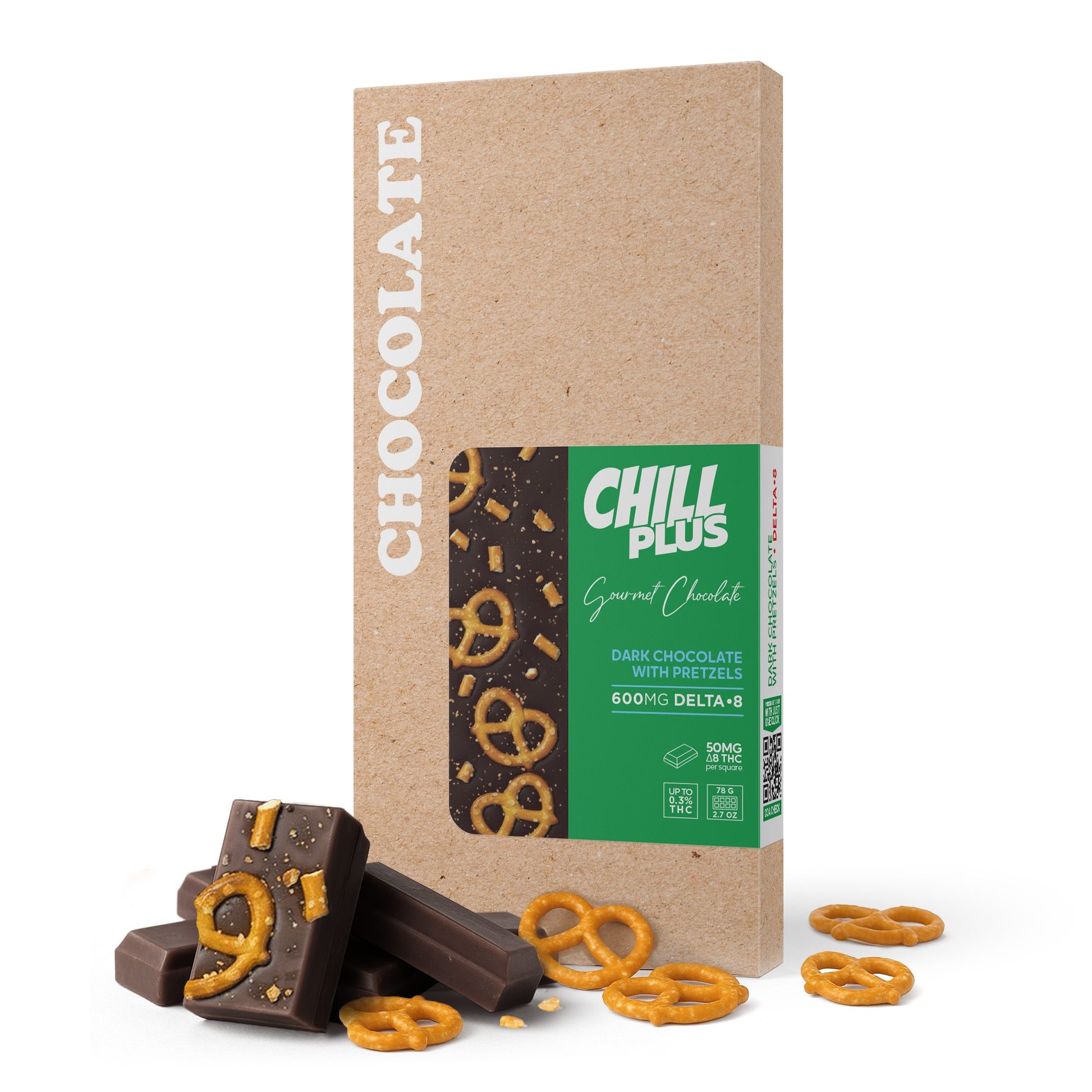 600mg Dark Chocolate & Pretzels Bar – Delta 8 – Chill Plus