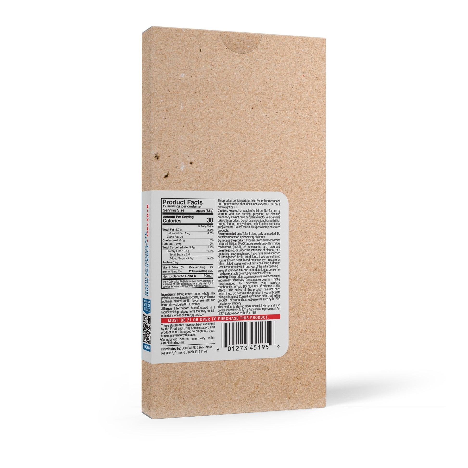 600mg Dark Chocolate & Sea Salt Bar – Delta 8 – Chill Plus