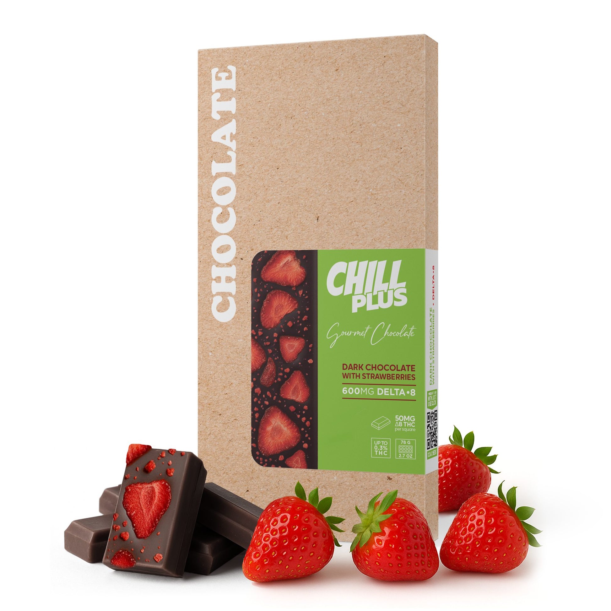 600mg Dark Chocolate & Strawberries Bar – D8 – Chill Plus