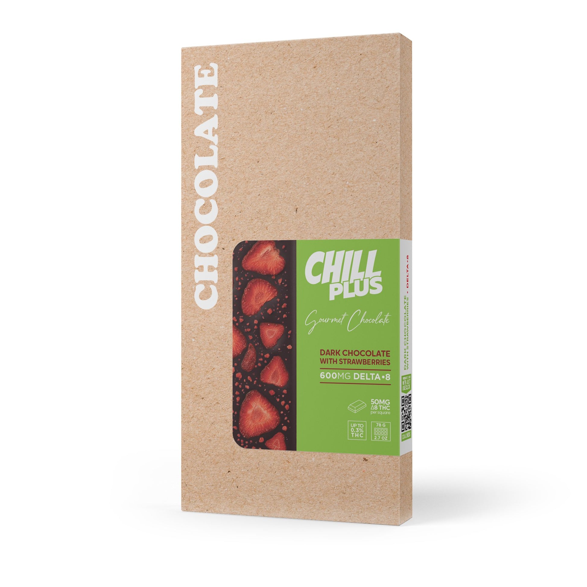 600mg Dark Chocolate & Strawberries Bar – D8 – Chill Plus