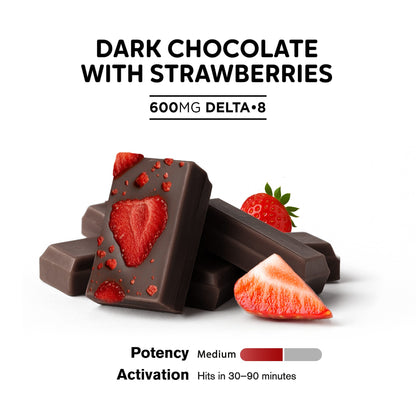 600mg Dark Chocolate & Strawberries Bar – D8 – Chill Plus
