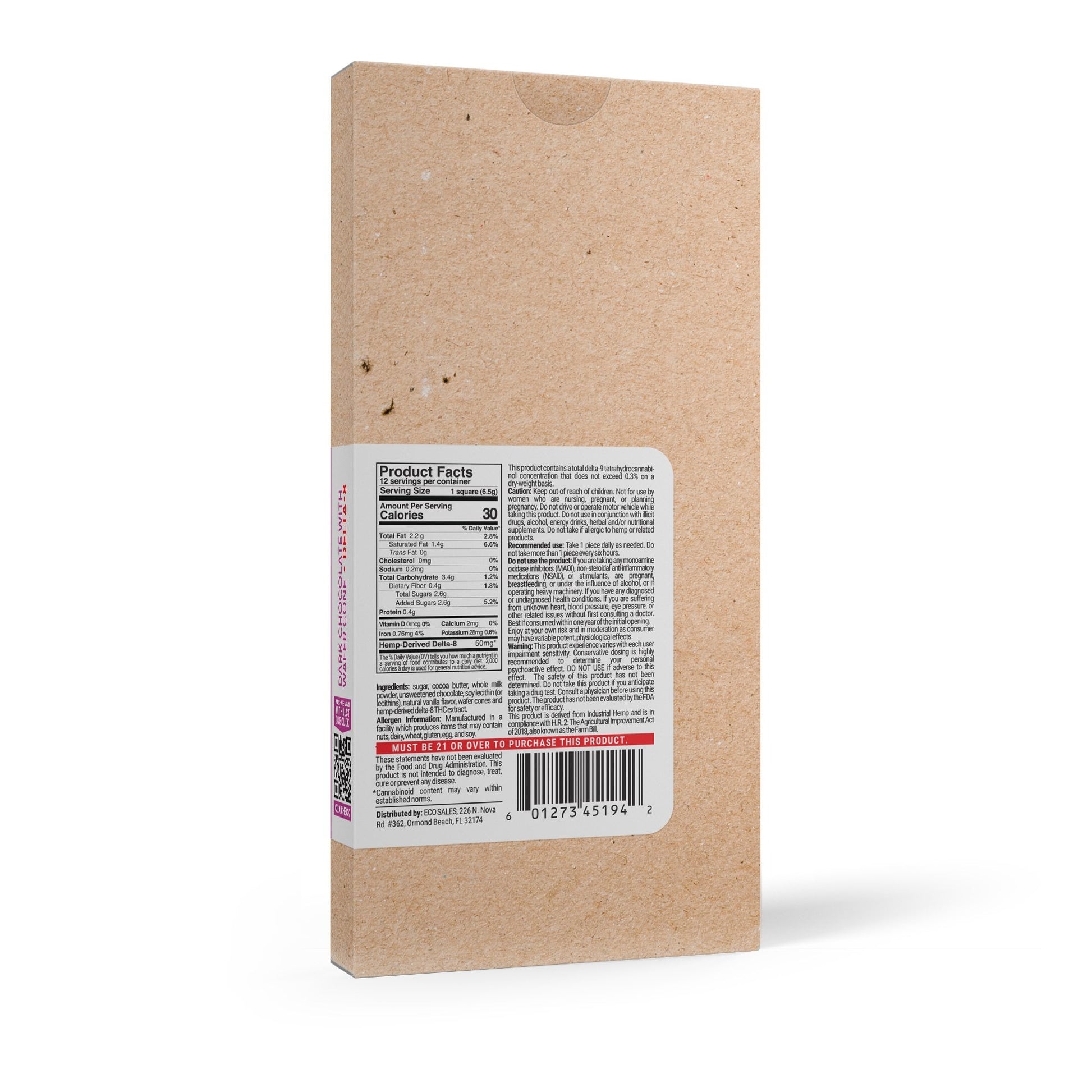 600mg Dark Chocolate & Wafer Cones Bar – Delta 8 – Chill Plus