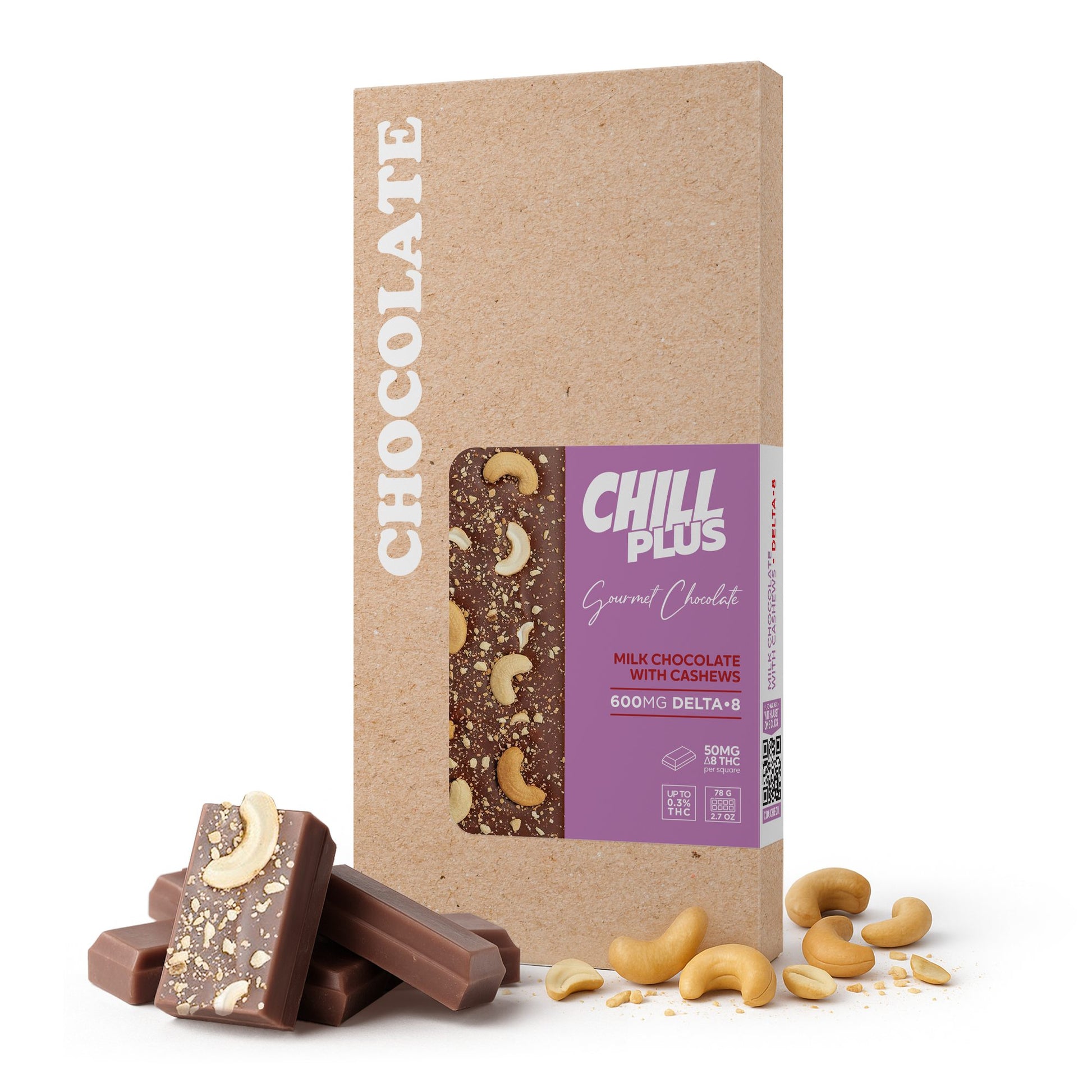 600mg Milk Chocolate & Cashew Bar – Delta 8 – Chill Plus