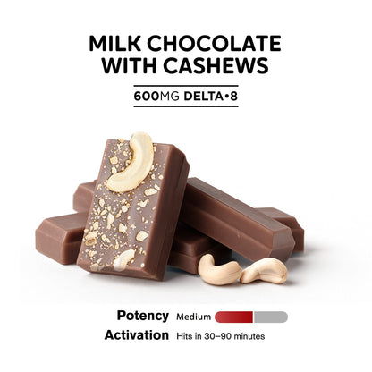600mg Milk Chocolate & Cashew Bar – Delta 8 – Chill Plus