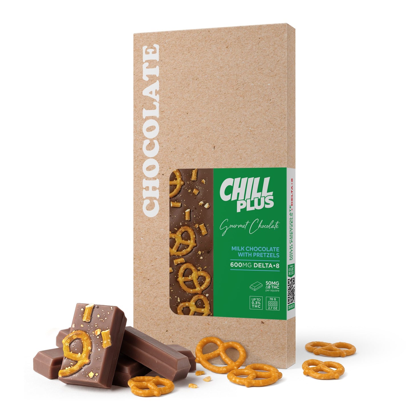 600mg Milk Chocolate & Pretzels Bar – Delta 8 – Chill Plus